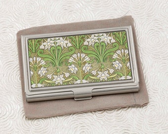 Jonquil Business Card Holder - Credit Card Case - Art Nouveau Floral Business Card Case - Vintage Card Holder - Metal ID Wallet - Boss Gift
