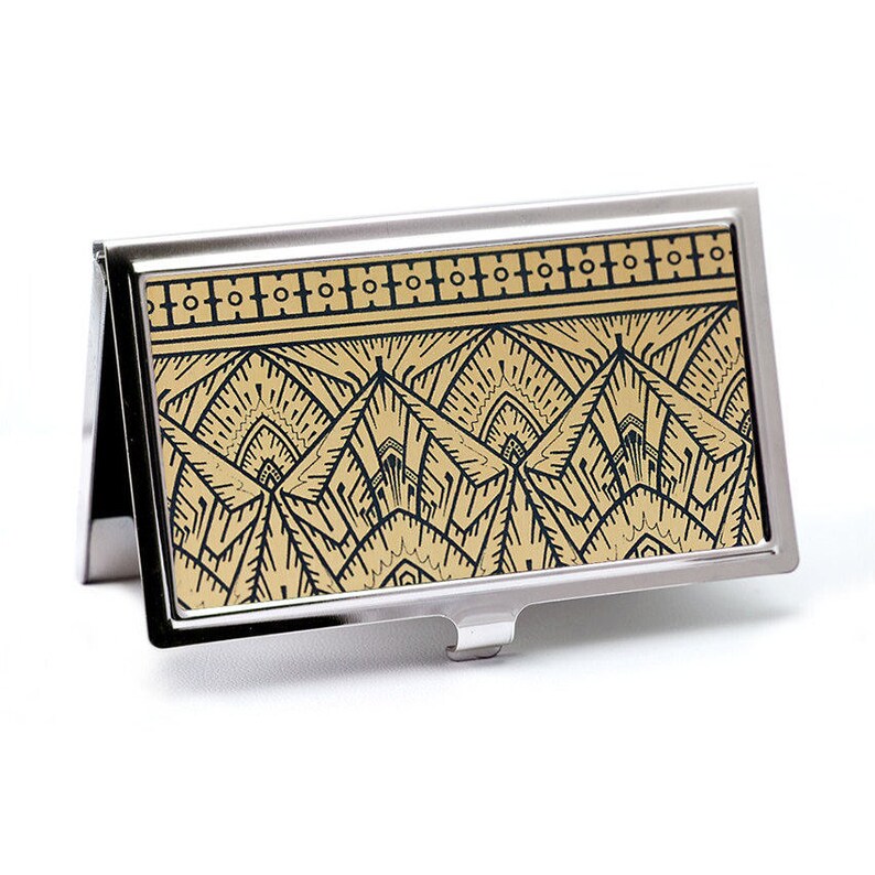 Empire Gold Business Card Holder Art Deco Geometric Gold And Etsy