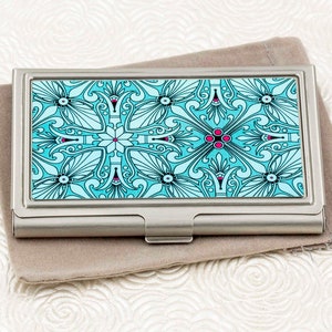Porte-cartes de visite bleu sarcelle élégant - porte-cartes de crédit vintage - porte-cartes de visite rétro - porte-cartes en métal - porte-cartes d'identité - cadeau patron