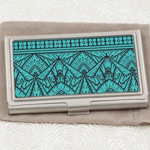 Empire Teal Business Card Holder - Credit Card Case - Art Deco Business Card Case - Card Wallet - ID Card Holder - Christopher Dresser