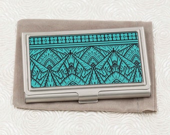 Empire Teal Business Card Holder - Credit Card Case - Art Deco Business Card Case - Card Wallet - ID Card Holder - Christopher Dresser