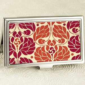 Orange Floral Business Card Holder - Credit Card Holder - Art Nouveau Business Card Case - Card Wallet - Metal Credit Card Case - Boss Gift