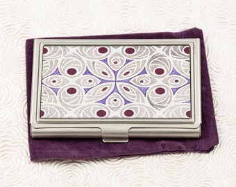 Purple Mosaic Business Card Case - Business Card Holder - Credit Card Holder - Retro Art Deco Card Wallet - Metal ID Card Holder - Boss Gift