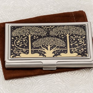 Porte-cartes de visite Art nouveau avec arbres avec personnalisation - Porte-cartes de crédit Aubrey Beardsley - Porte-cartes Arbre de vie - Porte-cartes