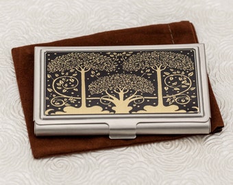 Art Nouveau Trees Business Card Case with Personalization  -  Aubrey Beardsley Credit Card Holder - Tree of Life Card Holder - Card Wallet
