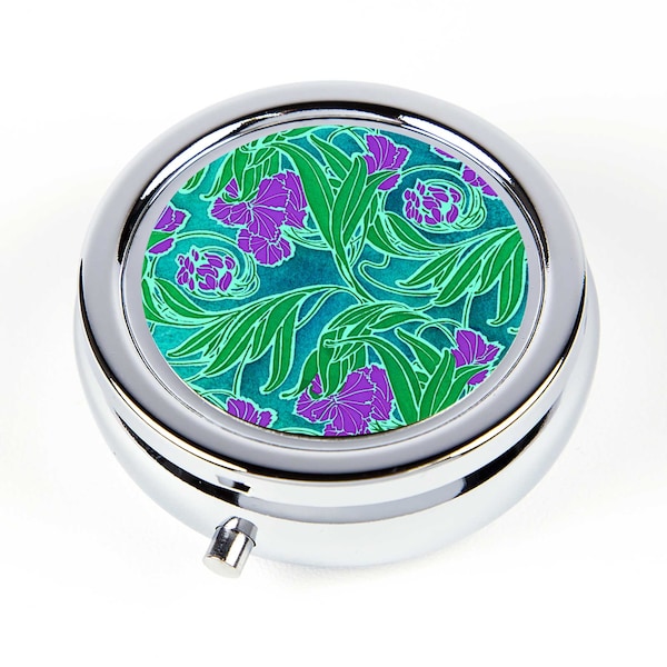 Pill Box - Art Nouveau Teal Floral - Pill Organizer - Floral Print Ring Presentation Box - Travel Pill Case - Pill Holder - Jewelry Box