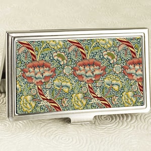 Porte-cartes de visite William Morris Wandle - porte-cartes de crédit victorien floral rouge vintage - porte-cartes en métal - porte-cartes de visite