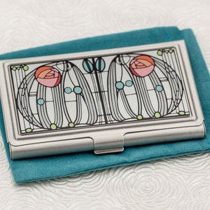 Charles Rennie Mackintosh Rose Business Card Holder Art Nouveau Glasgow Credit Card Wallet Business Card Case ID Holder Boss Gift image 1