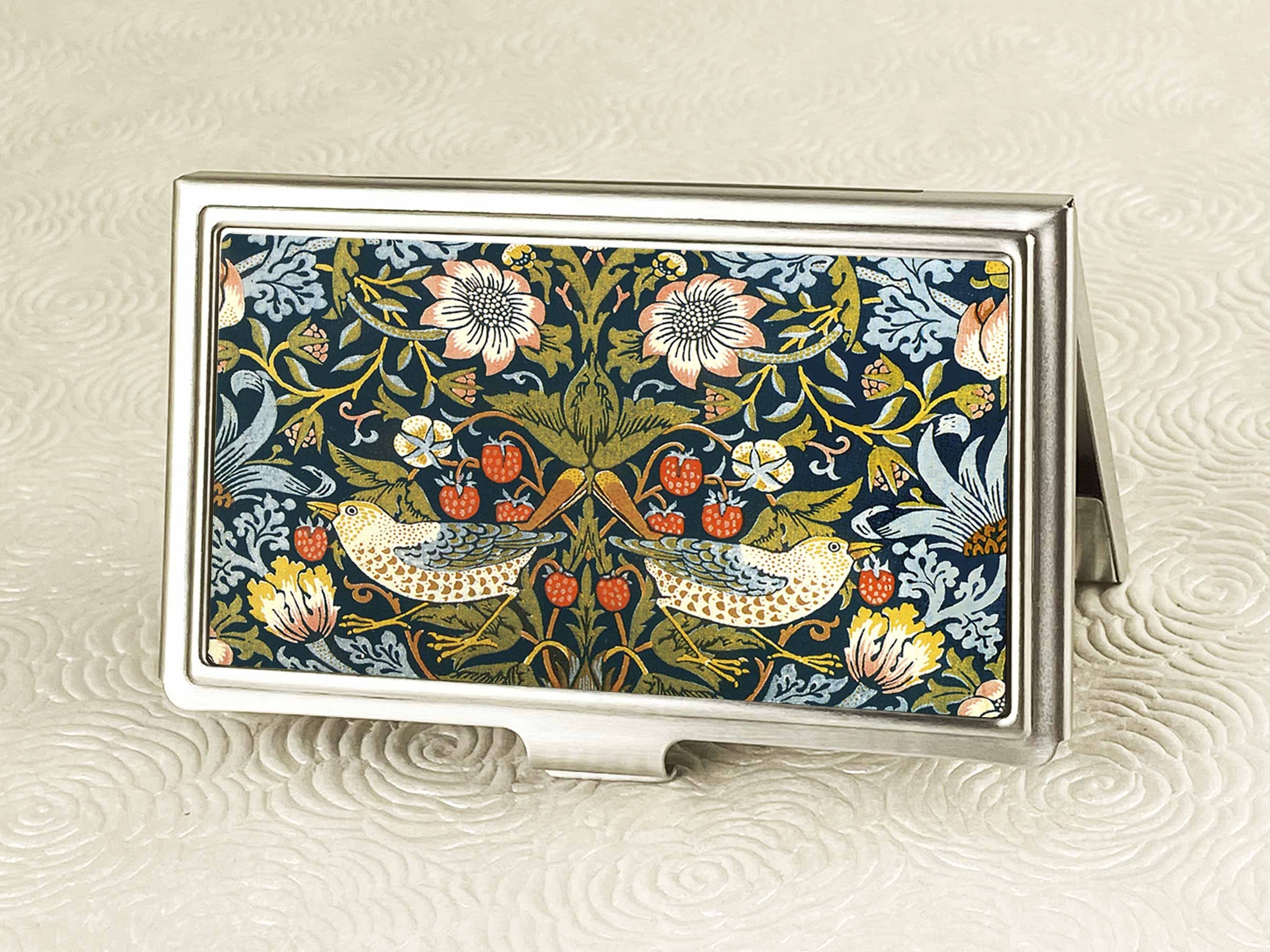Strawberry Thief Business Card Holder - William Morris style Business Card Case - Card Wallet  - Personalized Engraving