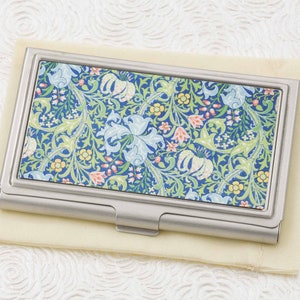 Golden Lily Business Card Holder with personalization -  Art Nouveau Business Card Case or Credit Card Wallet - Vintage Floral Print