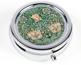 Handmade Pill Box Pill Case Ring Box or Pick Box - William Morris Honeysuckle Floral Design - Pill Holder, Travel Jewelry Box