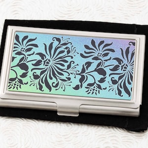 Victorian Black Floral Business Card Holder or Credit Card Holder - Vintage Floral Business Card Case - Metal Card Wallet, ID Holder