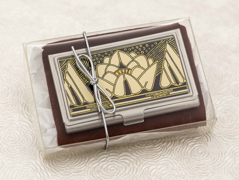 Black Lily Business Card Case Art Deco Black and Gold Lily Vintage Style Credit Card Holder Business Card Holder ID Card Wallet image 3