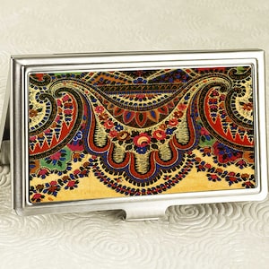 Large Paisley Business Card Case Vintage Business Card Holder Metal Credit Card Case Card Wallet Slim Wallet Gift for Boss image 1