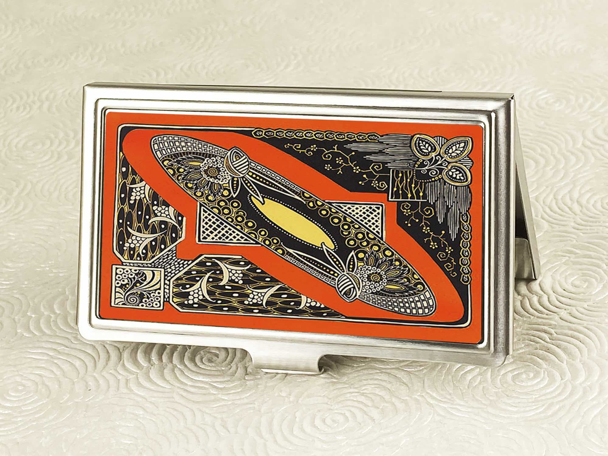 Art Deco Business Card Case - Orange Moderne Business Card Holder - Retro Style Card Wallet - Card Holder - Metal Travel Wallet - Boss Gift