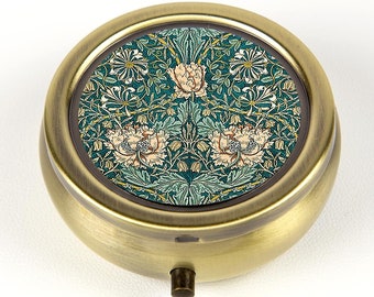 Handmade Pill Box Pill Case Ring Box or Pick Box - William Morris Honeysuckle Floral Design - Pill Holder, Travel Jewelry Box