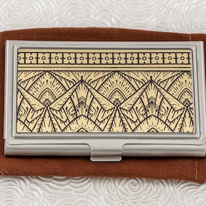 Titular de la tarjeta de visita Empire Gold - Cartera de tarjeta geométrica Art Déco de oro y negro - Caja de tarjeta de crédito - Caja de tarjeta de llamada - Caja de tarjeta de visita