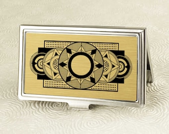 Gold Art Deco Business Card Holder - Retro Credit Card Holder - Calling Card Case - Business Card Case - Metal Card Wallet - Employee Gift