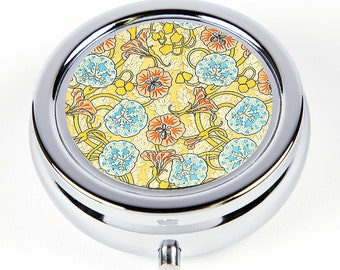 Nouveau style Nasturtium Floral Pill Box, Retro Spring Flowers Pill Holder, Unique Pill Organizer Box, Pocket Travel Pill Case, Ring Box