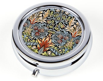 Floral Pill Box - William Morris style Snakeshead - Retro Pill Organizer - Ring Box - Travel Pill Case - Pill Holder - Pill Box