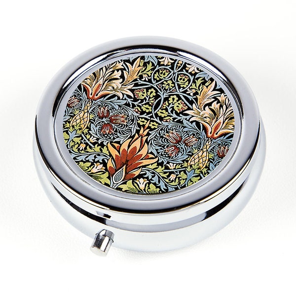 Floral Pill Box - William Morris style Snakeshead - Retro Pill Organizer - Ring Box - Travel Pill Case - Pill Holder - Pill Box