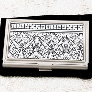 Porte-cartes de visite en argent empire - Porte-cartes de visite art déco argenté et noir - Porte-cartes de crédit - Porte-cartes de visite - Porte-cartes d'identité