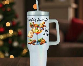 Vaso térmico personalizado "El desastre favorito de Santa" para café.
