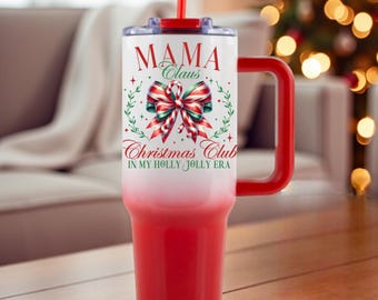 Vaso navideño personalizado de Mamá Claus con asa