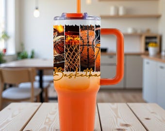 Personalized Basketball Season 40 oz/30 oz/20 oz Tumbler with Handle-Stainless Steel Vacuum Insulated Coffee Tumbler