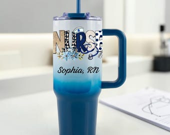 Vaso térmico de acero inoxidable con aislamiento al vacío, personalizado con diseño de enfermera, gorro de enfermera, 40 oz/30 oz/20 oz.