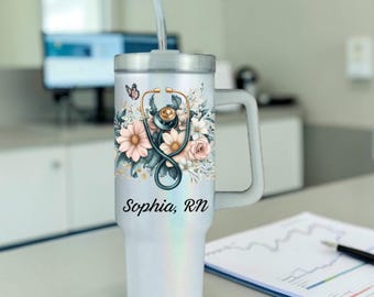 Vaso térmico personalizado Nurse Life de 40 oz/30 oz/20 oz con asa - Acero inoxidable, con aislamiento al vacío.