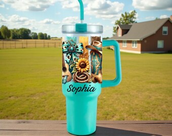 Vaso térmico personalizado Country Girl, vaso de café con aislamiento y asa.