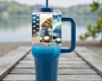 Personalized Game Day Baseball 40 oz/30 oz/20 oz Tumbler with Handle-Stainless Steel Vacuum Insulated Coffee Tumbler
