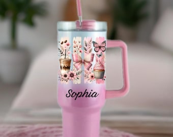 Vaso térmico personalizado para café, taza aislante de acero inoxidable con asa.