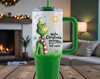 Personalized Grinch Christmas Tumbler with Handle, 40oz/30oz/20oz