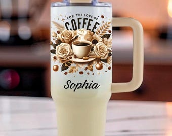 Vaso térmico personalizado para amantes del café, de 40 oz/30 oz/20 oz con asa, de acero inoxidable con aislamiento al vacío.