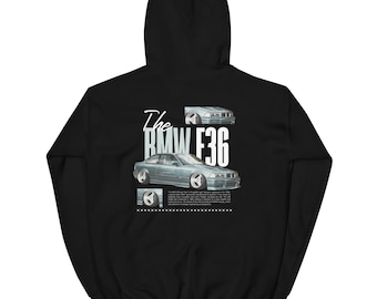 BMW E36 Hoodie — Stanced 90s Coupe Graphic, Euro Tuner Culture Streetwear, Unisex Pullover, Drift Car
