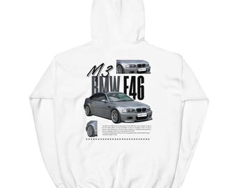 BMW E46 M3 パーカー — シルバー 3シリーズ クーペ プロファイル、ユーロチューナーカルチャー ストリートウェア、ユニセックス プルオーバー