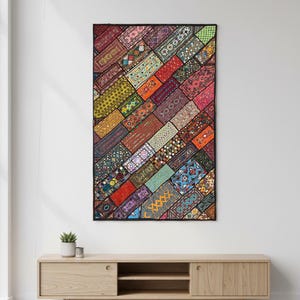 Multicolor Bohemian Ralli Quilt –  Vintage Patchwork, Traditional Embroidery, Handmade by Craftswomen from Thar Desert, Sindh, Pakistan.