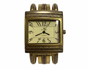 Vintage Christian Bernard Gold Tone Metal Women Watch, Cuff Bangle