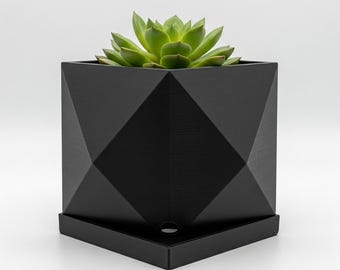 3D Printed Geometric Planter | Matte Black Succulent Pot | Modern Indoor Plant Pot | Minimalist Desk Decor