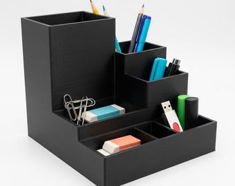 3D Printed Desk Organizer | Matte Black Multi-Compartment Pen Holder | Office Gift | Home Office Decor