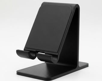 3D Printed Phone Stand | Matte Black Minimalist Desk Accessory | PLA Phone Holder | Gift for Him