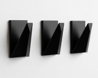 3D Printed Wall Hooks Set of 3 | Matte Black Geometric Modern Coat Hooks | Entryway Key Hooks
