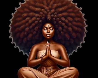 Black Goddess Meditation Art Print, Divine Feminine (Digital Download)