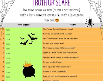 Juego de Halloween imprimible: Actividad de fiesta de Verdad o Susto para niños y adultos (Descarga instantánea)