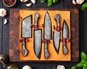 Hand Forged Damascus Chef Knife Set | 5 PCS Wood Handle