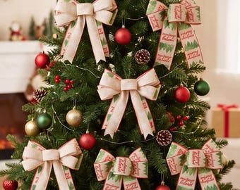 Rustic Burlap Christmas Bow, Farmhouse Tree Ornament, Merry Christmas Decor, Single & Double Layer, Xmas Gift Wrap Bow