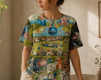 Hieronymus Bosch Garden of Earthly Delights T-Shirt | Medieval Art All Over Print Tee | Gift for Art History Lovers | Famous Painting Shirt
