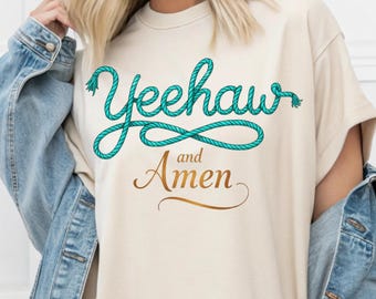 Yeehaw et Amen PNG | Design occidental turquoise (téléchargement numérique)